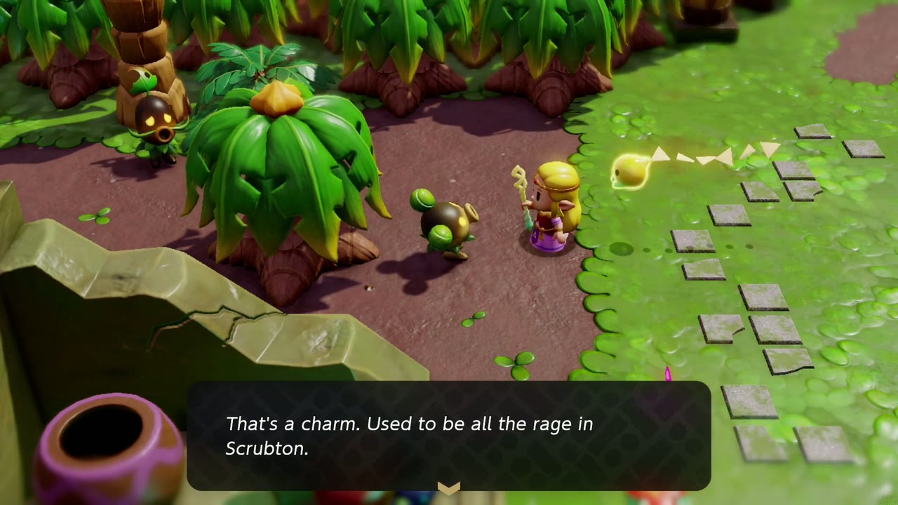Back in Scrubton the scrub notices Zelda's charm, saying it used to be all the rage in Scrubton. Back in Scrubton the scrub notices Zelda's charm, saying it used to be all the rage in Scrubton.