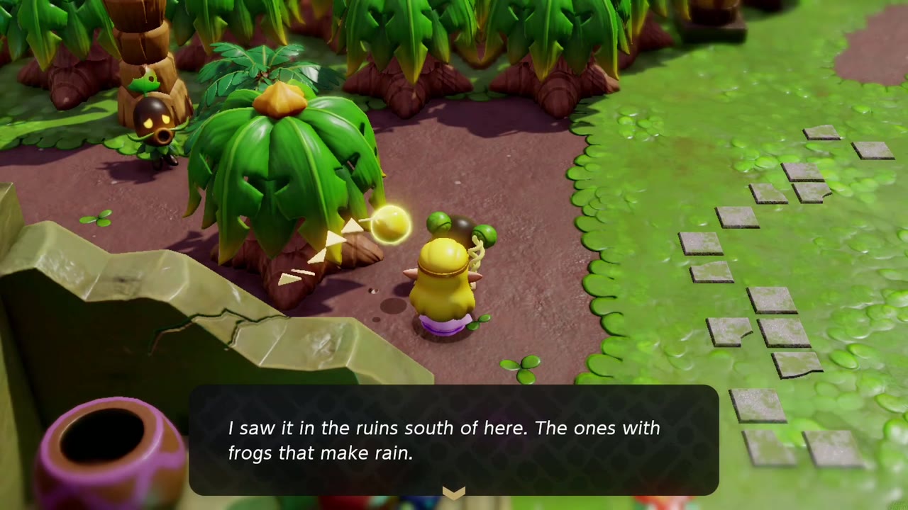 The scrub says he saw the cotton candy in the ruins south of Scrubton, the ones with frogs that make rain. The scrub says he saw the cotton candy in the ruins south of Scrubton, the ones with frogs that make rain.
