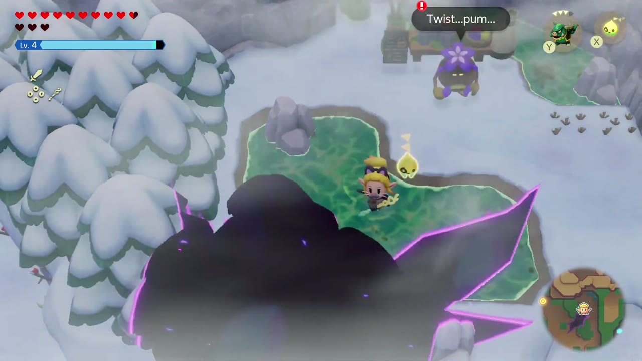 Zelda reaches the Business Scrub's stand in a snowy nook beside a rift on Hebra Mountain. Zelda reaches the Business Scrub's stand in a snowy nook beside a rift on Hebra Mountain.