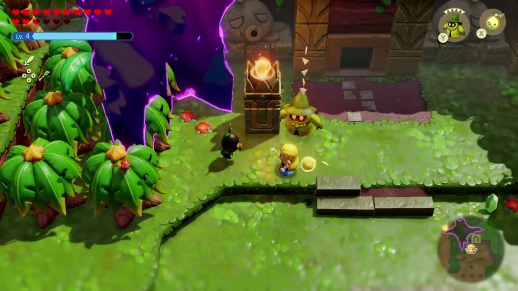 A Rift in the Faron Wetlands - The Legend of Zelda: Echoes of Wisdom Walkthrough 19 Zelda finds a lone Deku Scrub waiting by an empty hut and torch beside a rift.