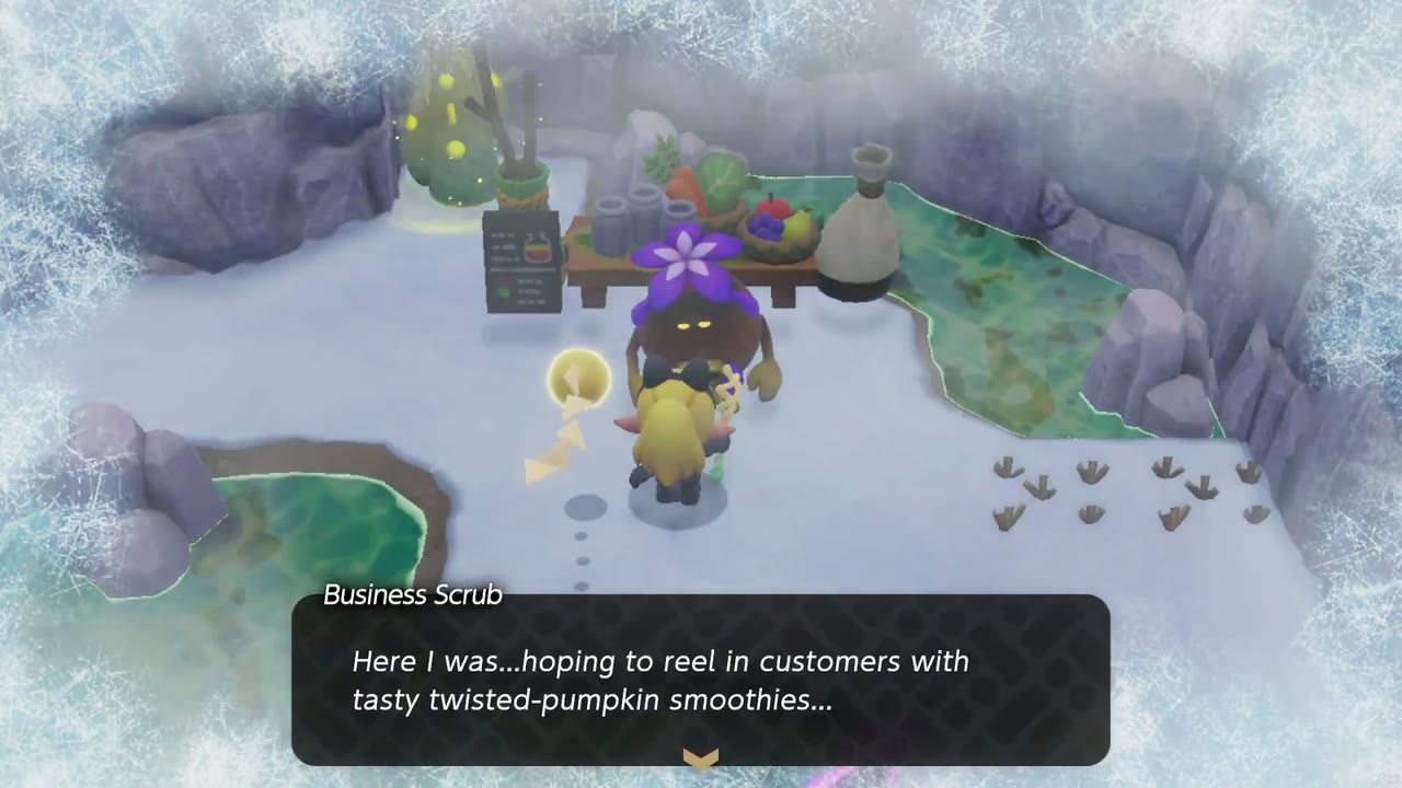 He explains he hoped to sell twisted-pumpkin smoothies to customers on Hebra Mountain. He explains he hoped to sell twisted-pumpkin smoothies to customers on Hebra Mountain.