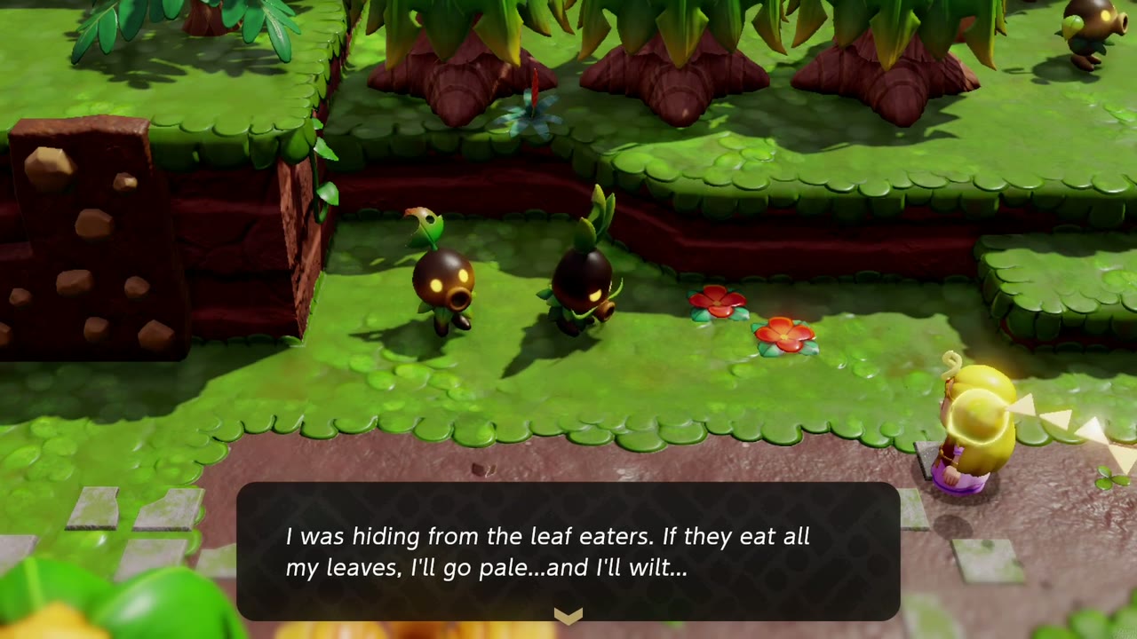 Two leafy Deku Scrubs at Scrubton say they are hiding from the leaf eaters. Two leafy Deku Scrubs at Scrubton say they are hiding from the leaf eaters.