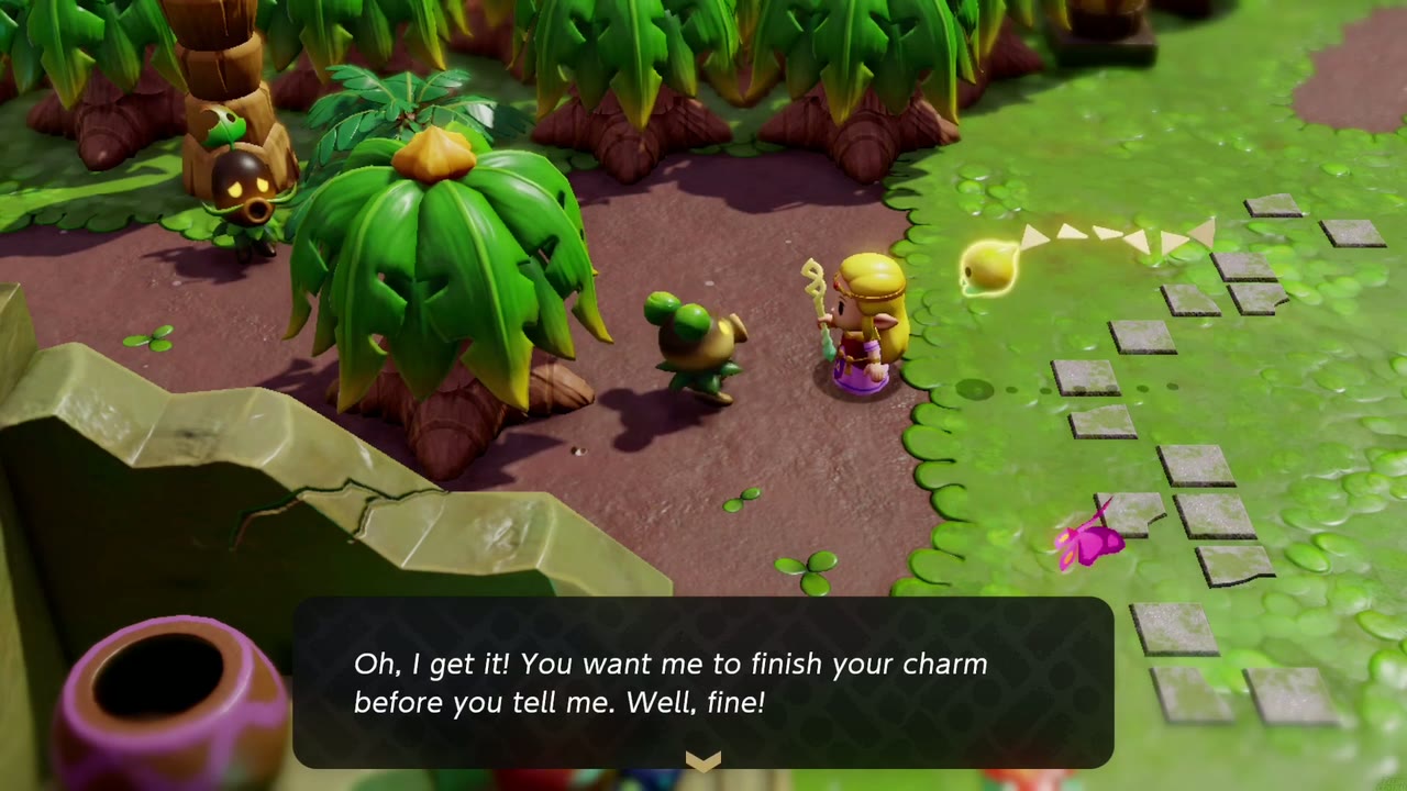 The cotton-candy-loving Deku Scrub in Scrubton offers to finish Zelda's charm The cotton-candy-loving Deku Scrub in Scrubton offers to finish Zelda's charm