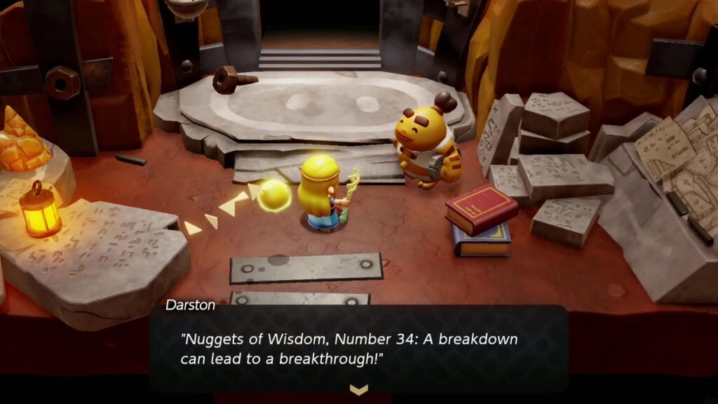 The Rift on Eldin Volcano - The Legend of Zelda: Echoes of Wisdom Walkthrough 64 The carved portrait has moved aside, revealing the stairway to the secret passage in Goron City.