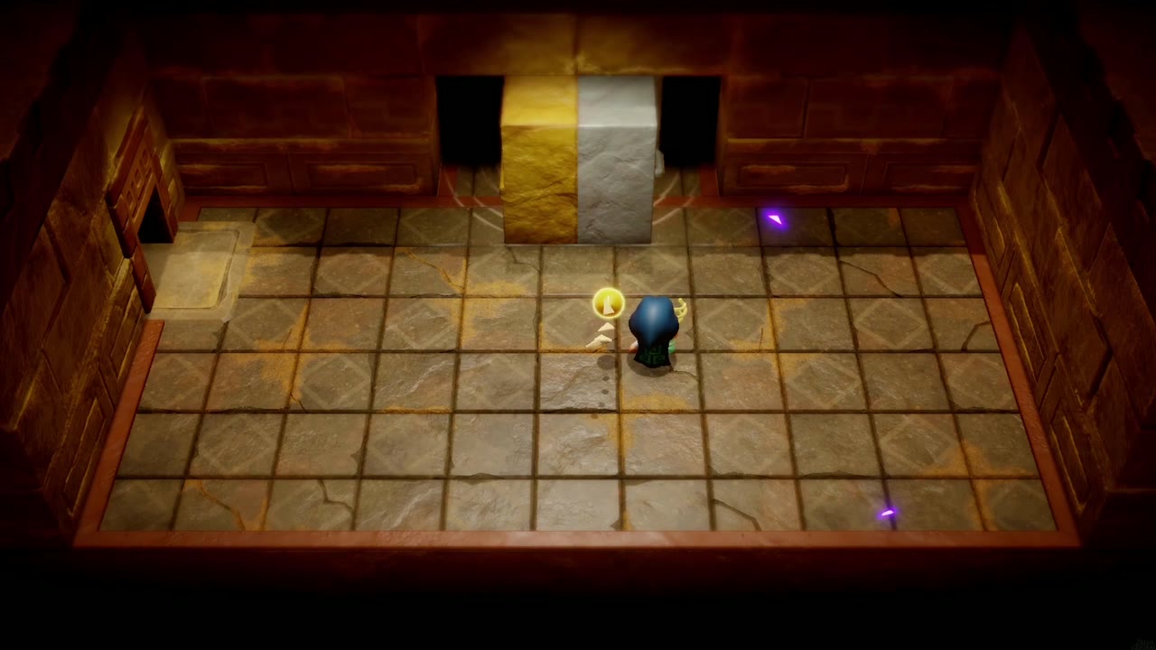Gerudo Sanctum Dungeon - The Legend of Zelda: Echoes of Wisdom Walkthrough 110 The secret side-view passage opens behind the Gerudo Sanctum jar room's rear wall.