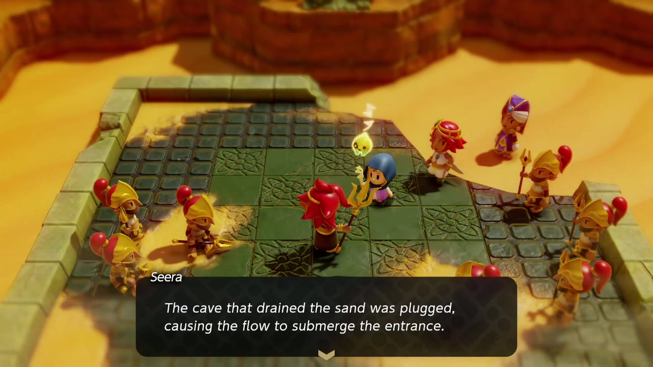 A Rift in the Gerudo Desert - The Legend of Zelda: Echoes of Wisdom Walkthrough 92 Seera explains that the cave below the sanctum is plugged with sand