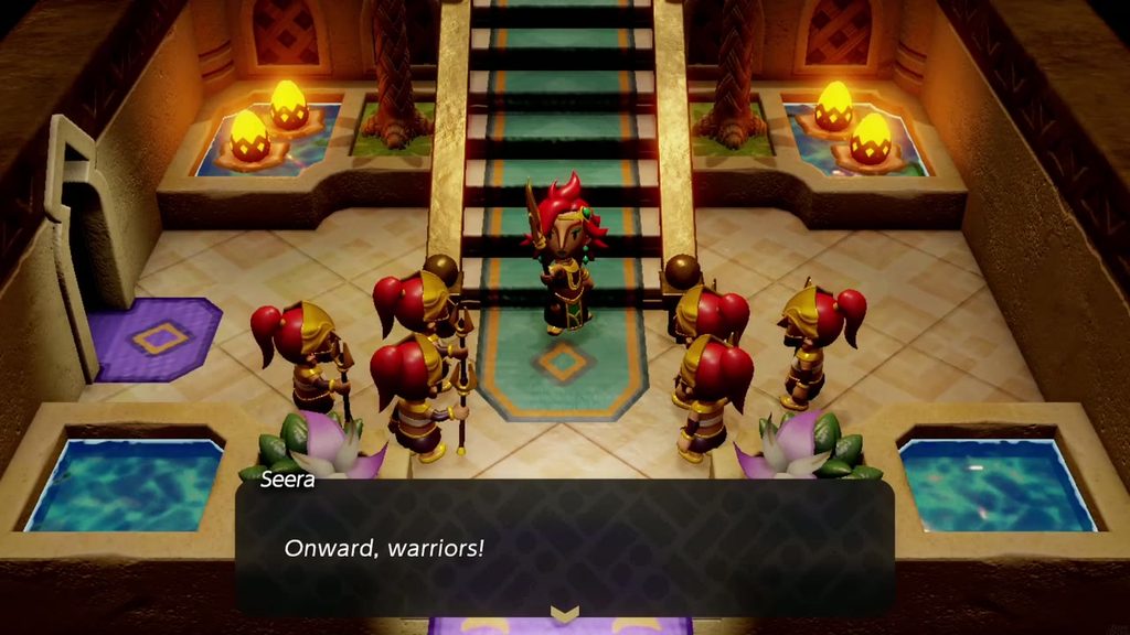 A Rift in the Gerudo Desert - The Legend of Zelda: Echoes of Wisdom Walkthrough 62 Chief Seera leads the warriors out of Gerudo Palace toward the eastern ruins with "Onward, warriors!"