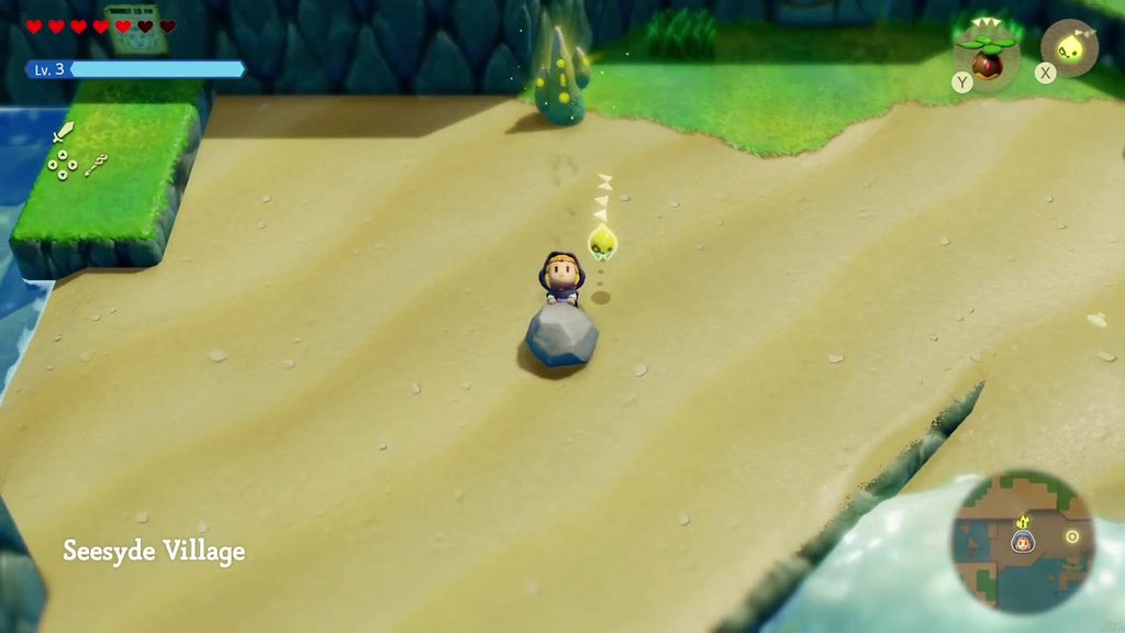 The Jabul Waters Rift - The Legend of Zelda: Echoes of Wisdom Walkthrough 7 Zelda arrives on the beach below the cliff as the Seesyde Village area name appears.
