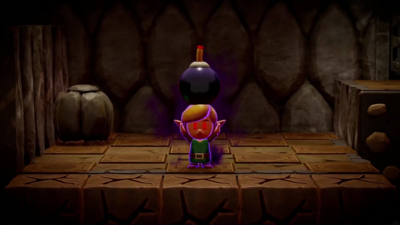 Eldin Temple Dungeon - The Legend of Zelda: Echoes of Wisdom Walkthrough 26 Shadow Link appears holding a bomb overhead in the Eldin Temple cracked-tile room.