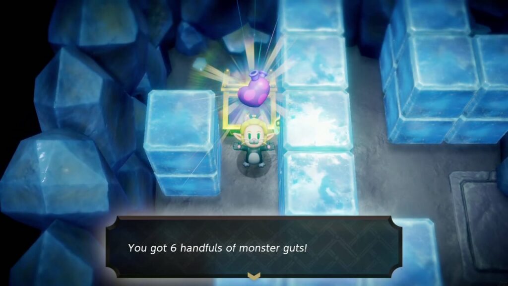Hebra Mountain: A Rift on Holy Mount Lanayru - The Legend of Zelda: Echoes of Wisdom Walkthrough 64 Zelda holds up the reward from the ice-block room chest: "You got 6 handfuls of monster guts!"