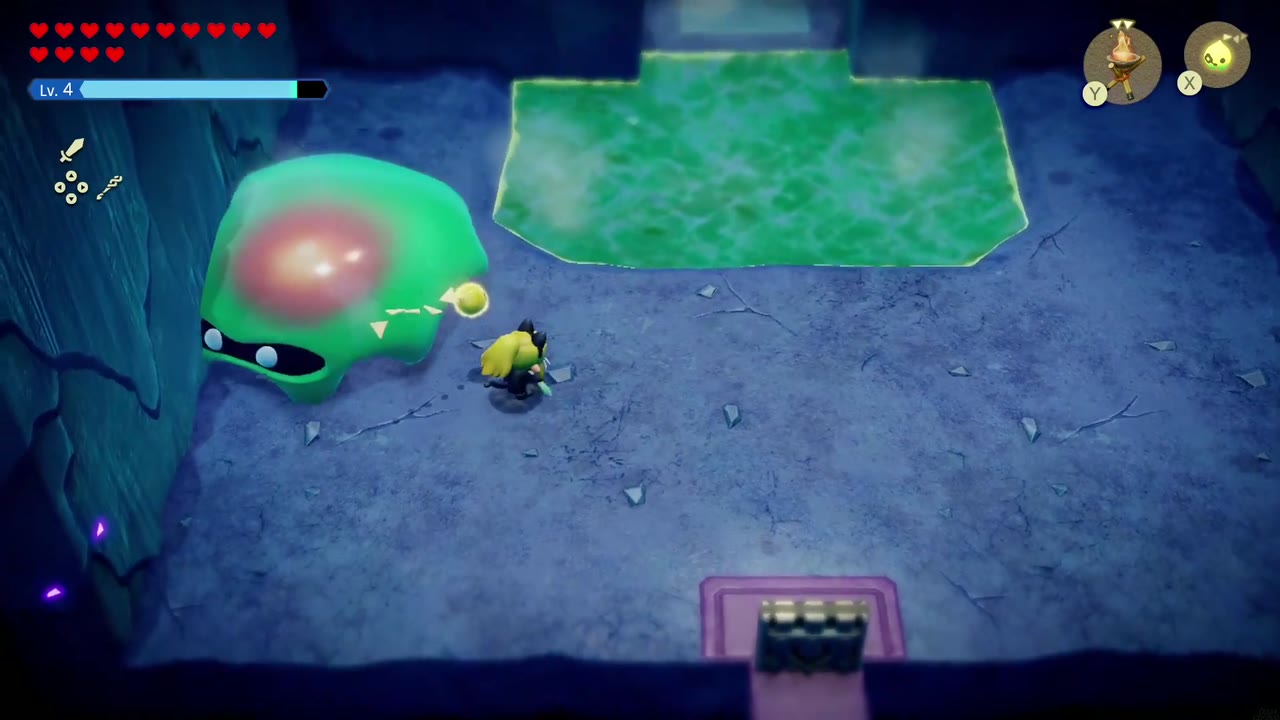 Lanayru Temple Dungeon - The Legend of Zelda: Echoes of Wisdom Walkthrough 41 The slime bounces after Zelda as the arena's bottom gate stays sealed.