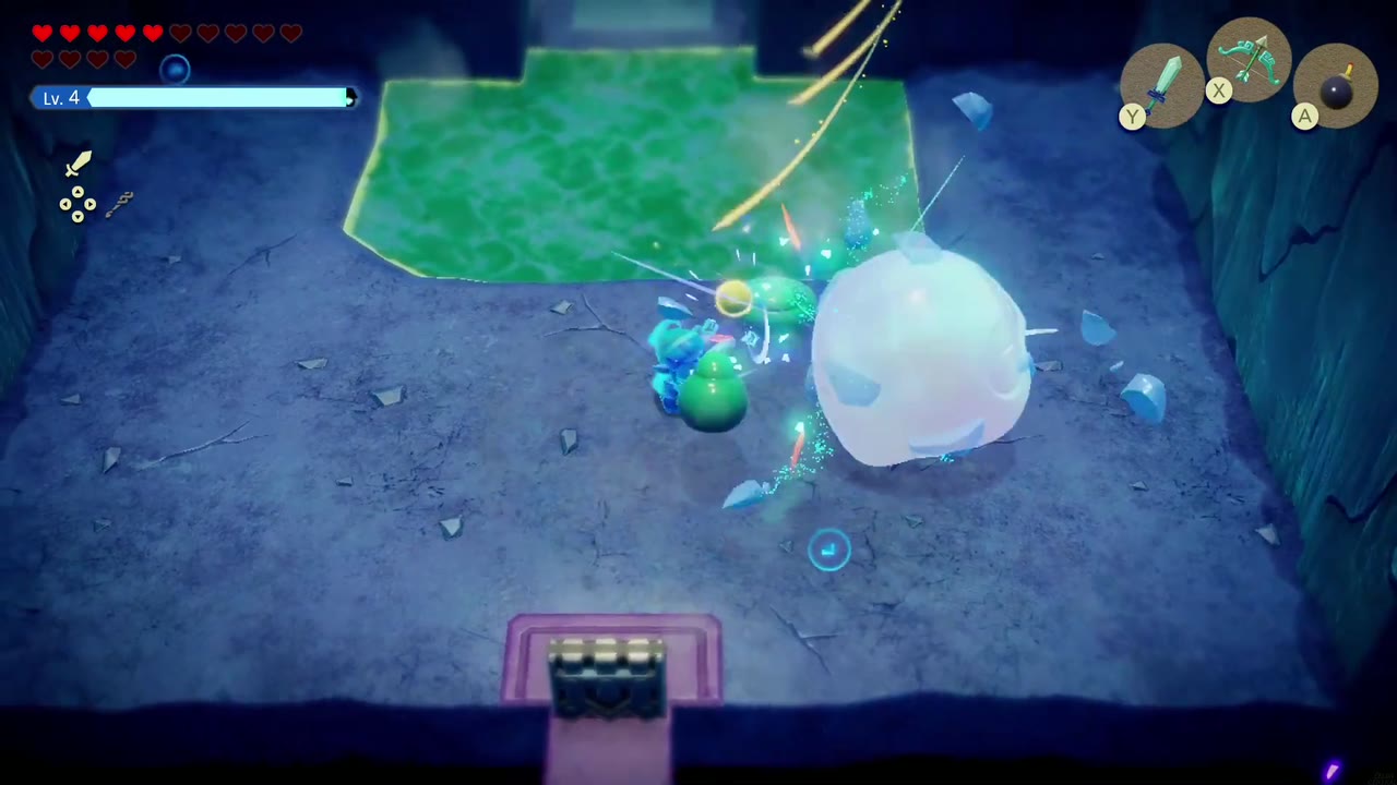 Lanayru Temple Dungeon - The Legend of Zelda: Echoes of Wisdom Walkthrough 44 One slime is frozen into a ball of ice by an ice echo, ready to be smashed.