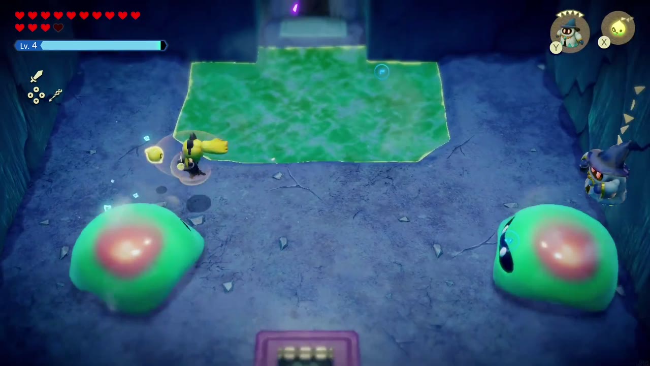 Lanayru Temple Dungeon - The Legend of Zelda: Echoes of Wisdom Walkthrough 43 The giant slime has split into two smaller slimes, with an ice echo on the right.