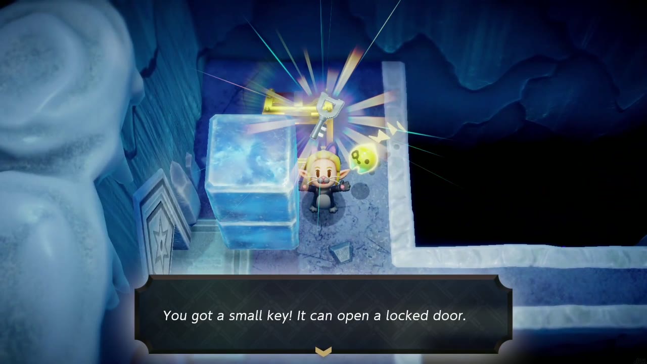 Lanayru Temple Dungeon - The Legend of Zelda: Echoes of Wisdom Walkthrough 32 Zelda holds up the Small Key from the chest in the ice-block switch room of Lanayru Temple.