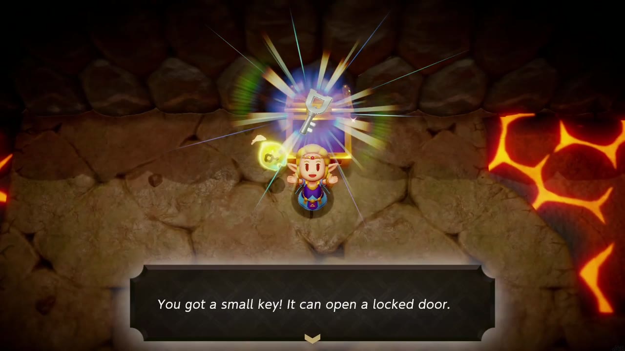 Eldin Temple Dungeon - The Legend of Zelda: Echoes of Wisdom Walkthrough 38 Zelda holds up the Small Key won by clearing the Eldin Temple lava-crack arena.