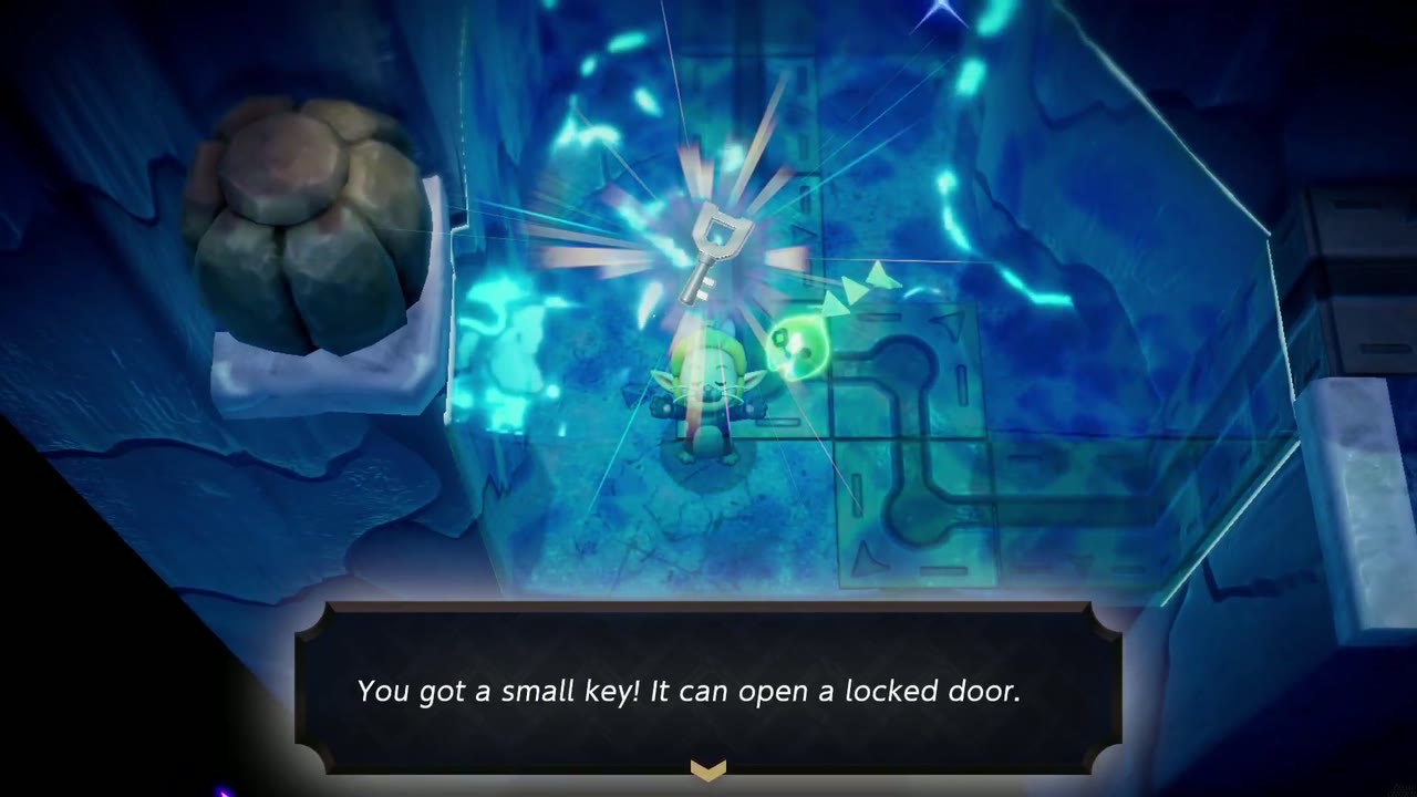 Lanayru Temple Dungeon - The Legend of Zelda: Echoes of Wisdom Walkthrough 17 Zelda holds up a Small Key underwater with the box "You got a small key! It can open a locked door."