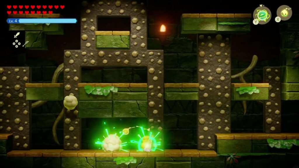 A Rift in the Faron Wetlands - The Legend of Zelda: Echoes of Wisdom Walkthrough 70 Zelda's echo strikes Smog's floating cloud pieces in the stacked-block arena of the Hidden Ruins.