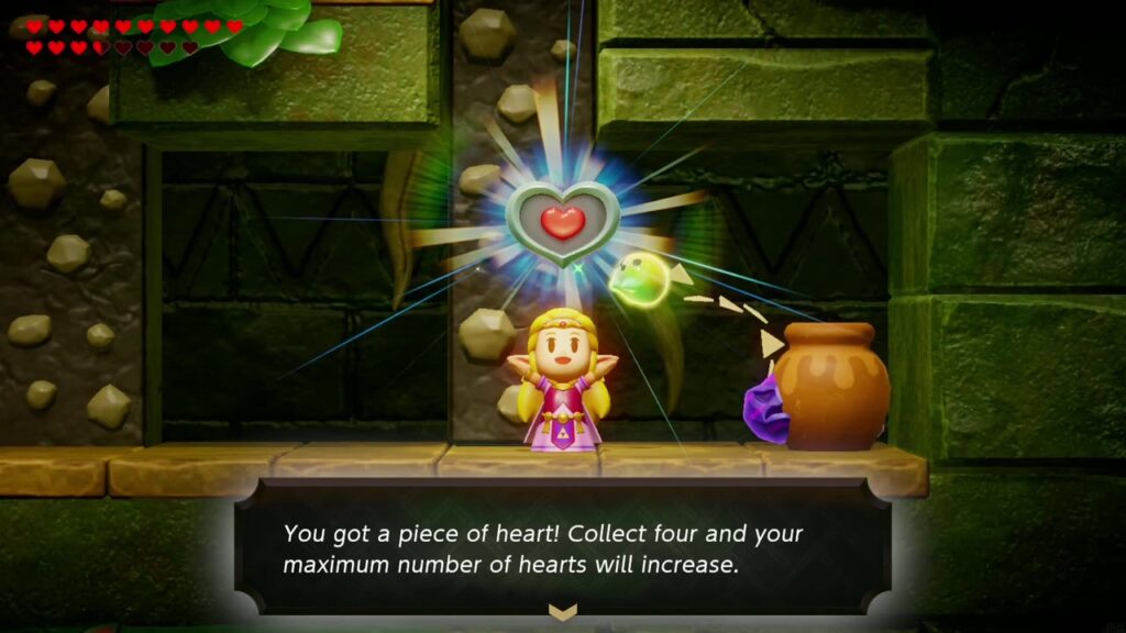 A Rift in the Faron Wetlands - The Legend of Zelda: Echoes of Wisdom Walkthrough 71 Zelda holds up the Piece of Heart that appears after beating Smog in the Hidden Ruins.
