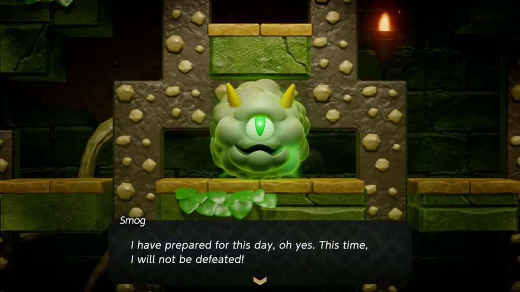 A Rift in the Faron Wetlands - The Legend of Zelda: Echoes of Wisdom Walkthrough 69 Smog reappears in the Hidden Ruins' side-view arena, vowing it will not be defeated this time.
