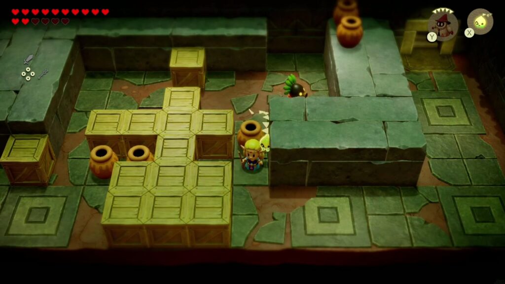 A Rift in the Faron Wetlands - The Legend of Zelda: Echoes of Wisdom Walkthrough 36 Zelda creeps along a crate formation as a Deku Scrub guard patrols the first stealth room of the lockup.