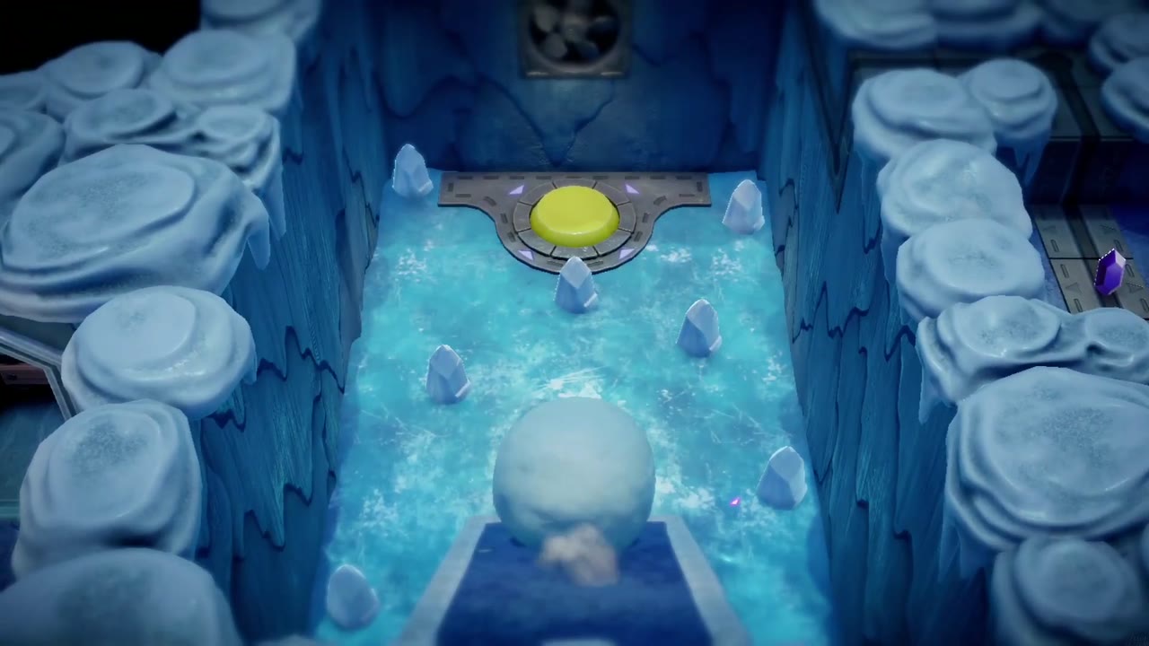 Lanayru Temple Dungeon - The Legend of Zelda: Echoes of Wisdom Walkthrough 71 Released by the floor switch, the giant snowball rolls in but stalls against the ice spikes.