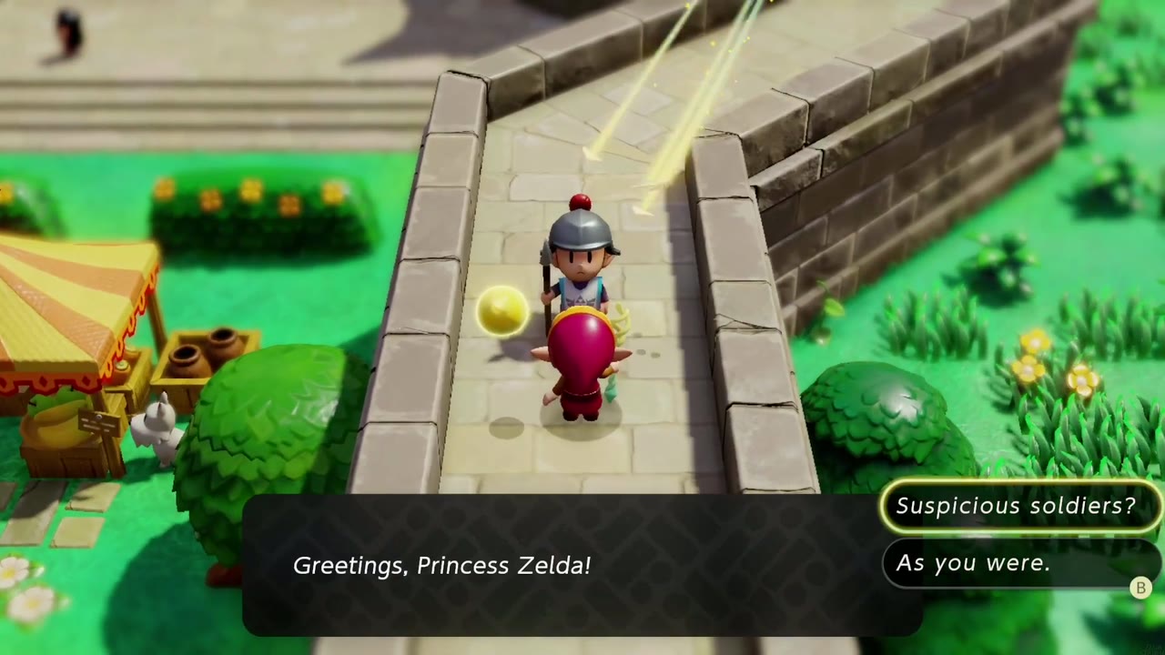 One Soldier Too Many - The Legend of Zelda: Echoes of Wisdom Walkthrough 6 Zelda asks another soldier on the town wall above the market stalls about suspicious soldiers.