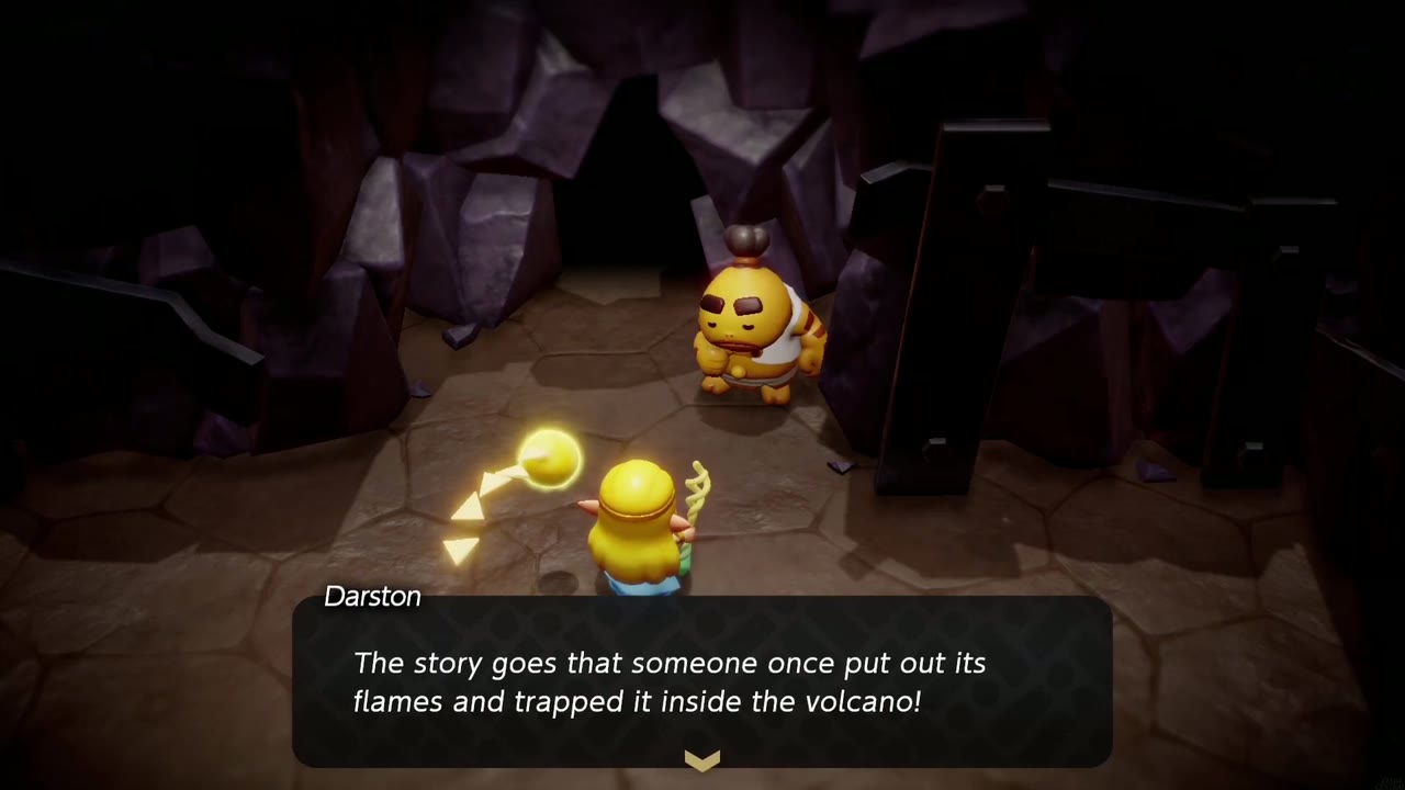 A Mountainous Mystery - The Legend of Zelda: Echoes of Wisdom Walkthrough 6 Darston says someone once put out the giant's flames and trapped it inside the volcano.