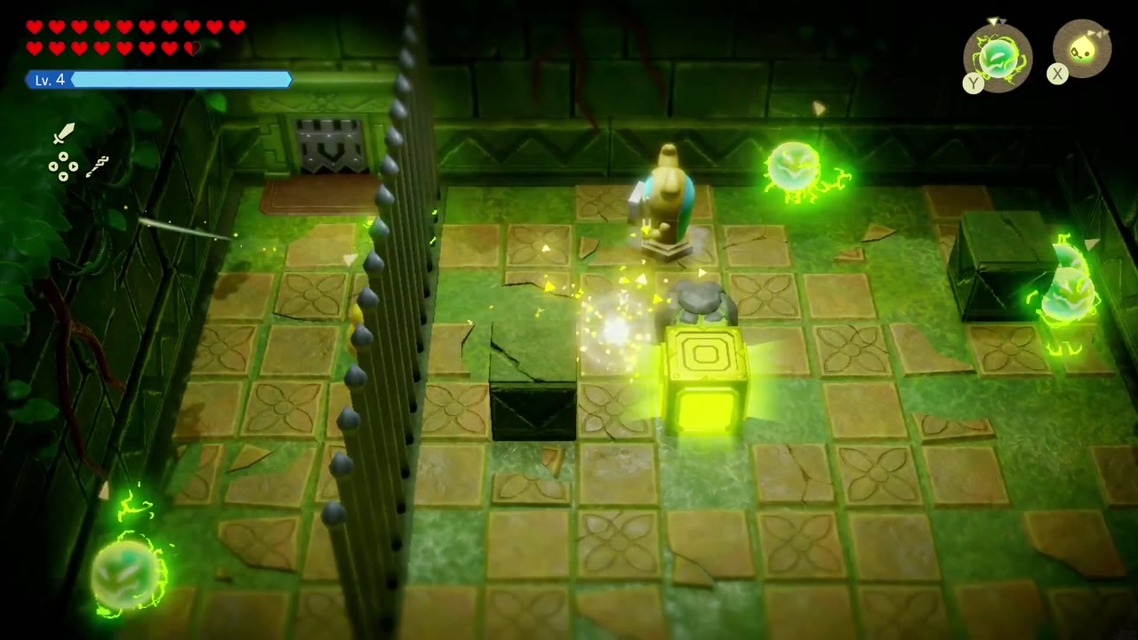 The yellow block lights up as a Spark circling the boulder beside it touches it. The yellow block lights up as a Spark circling the boulder beside it touches it.