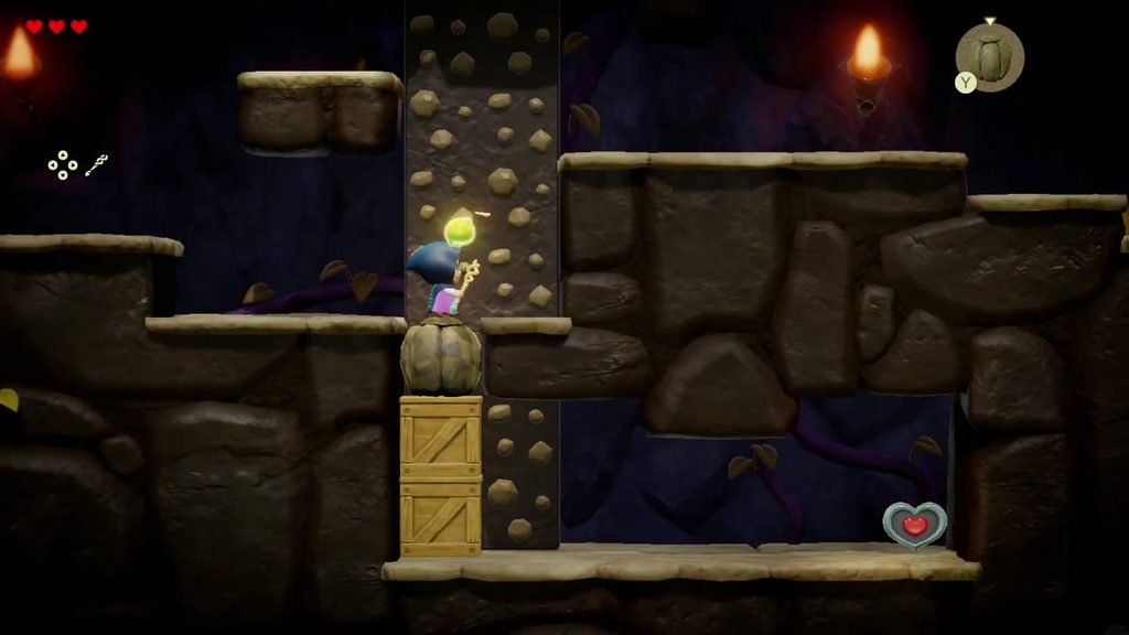 The Mysterious Rifts in Suthorn Forest - The Legend of Zelda: Echoes of Wisdom Walkthrough 35 Zelda climbs on stacked echoes in the Suthorn Beach cave with the Piece of Heart below