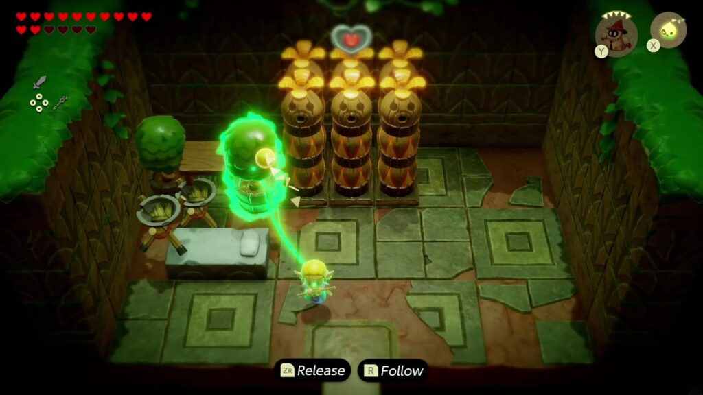 A Rift in the Faron Wetlands - The Legend of Zelda: Echoes of Wisdom Walkthrough 41 Zelda Binds a shrub onto her pile of bed, table and torch stand to build steps up the Deku totems.