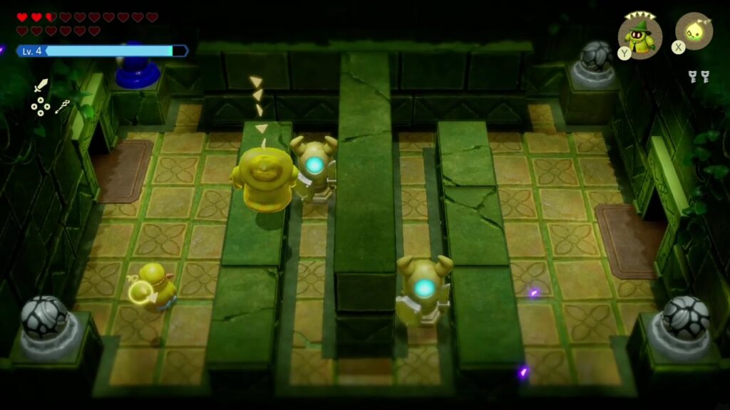 Faron Temple Dungeon - The Legend of Zelda: Echoes of Wisdom Walkthrough 23 The stone statues come to life with glowing cyan eyes as Zelda fights through the hall.