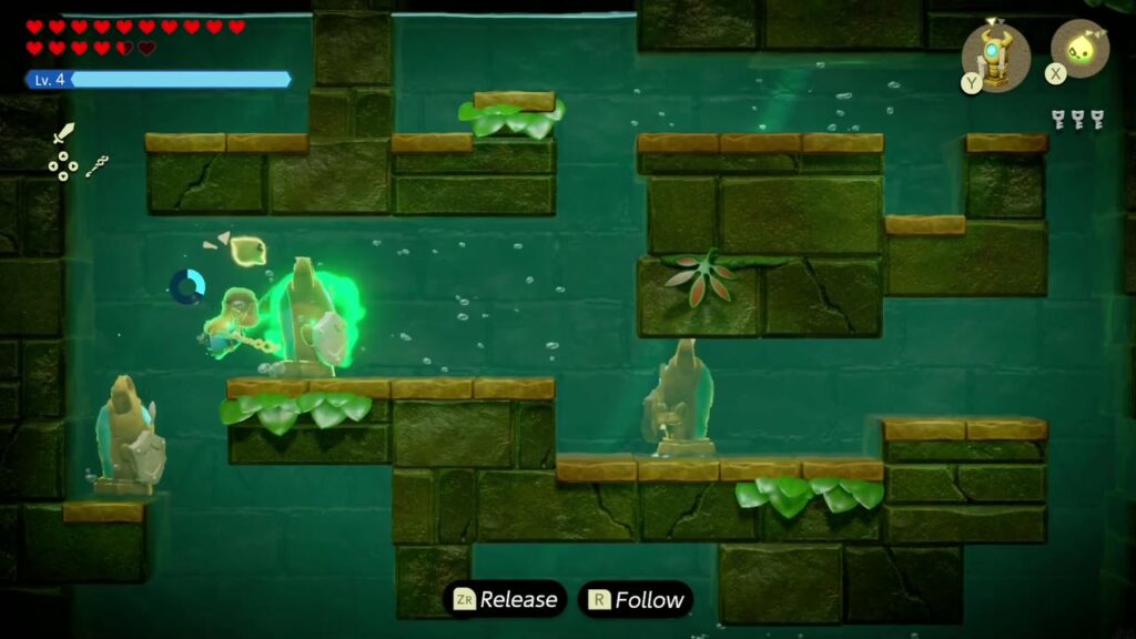 Faron Temple Dungeon - The Legend of Zelda: Echoes of Wisdom Walkthrough 60 Several stone statues now spread across the ledges as Zelda moves the last one.