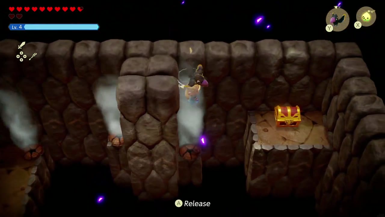 Eldin Temple Dungeon - The Legend of Zelda: Echoes of Wisdom Walkthrough 13 Zelda glides on the steam toward the chest on the far-right ledge of the Eldin Temple vent room.