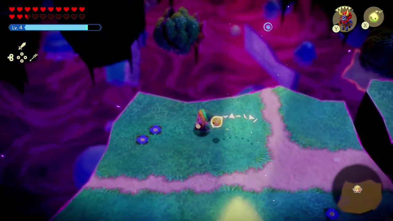 The Eternal Forest - The Legend of Zelda: Echoes of Wisdom Walkthrough 58 Zelda arrives on the first teal grass island floating in the purple void of the Stilled Ancient Ruins.
