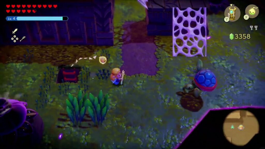 Faron Temple Dungeon - The Legend of Zelda: Echoes of Wisdom Walkthrough 34 Zelda walks the purple Still World ledges outside Faron Temple, past webs and a Deku Baba.