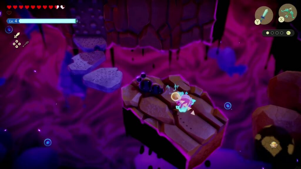 The Rift on Eldin Volcano - The Legend of Zelda: Echoes of Wisdom Walkthrough 30 Zelda frees the first of Tri's friends on a floating slab in the Stilled Goron City rift.