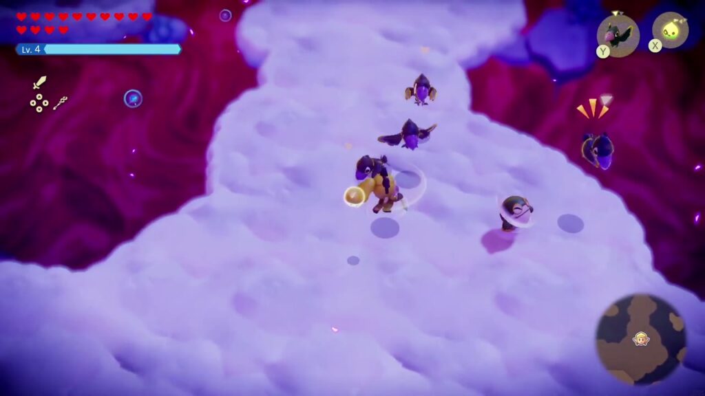Hebra Mountain: A Rift on Holy Mount Lanayru - The Legend of Zelda: Echoes of Wisdom Walkthrough 86 Zelda fights crows across the floating snow islands of Stilled Hebra Mountain.
