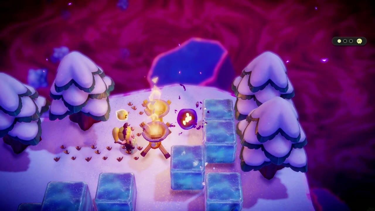 Zelda melts ice blocks with braziers inside the Stilled Hebra Mountain Passage rift. Zelda melts ice blocks with braziers inside the Stilled Hebra Mountain Passage rift.