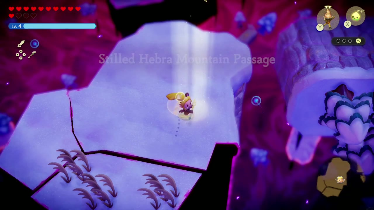 Zelda erreicht eine verschneite Insel in der Stilled Hebra Mountain Passage. Zelda erreicht eine verschneite Insel in der Stilled Hebra Mountain Passage.
