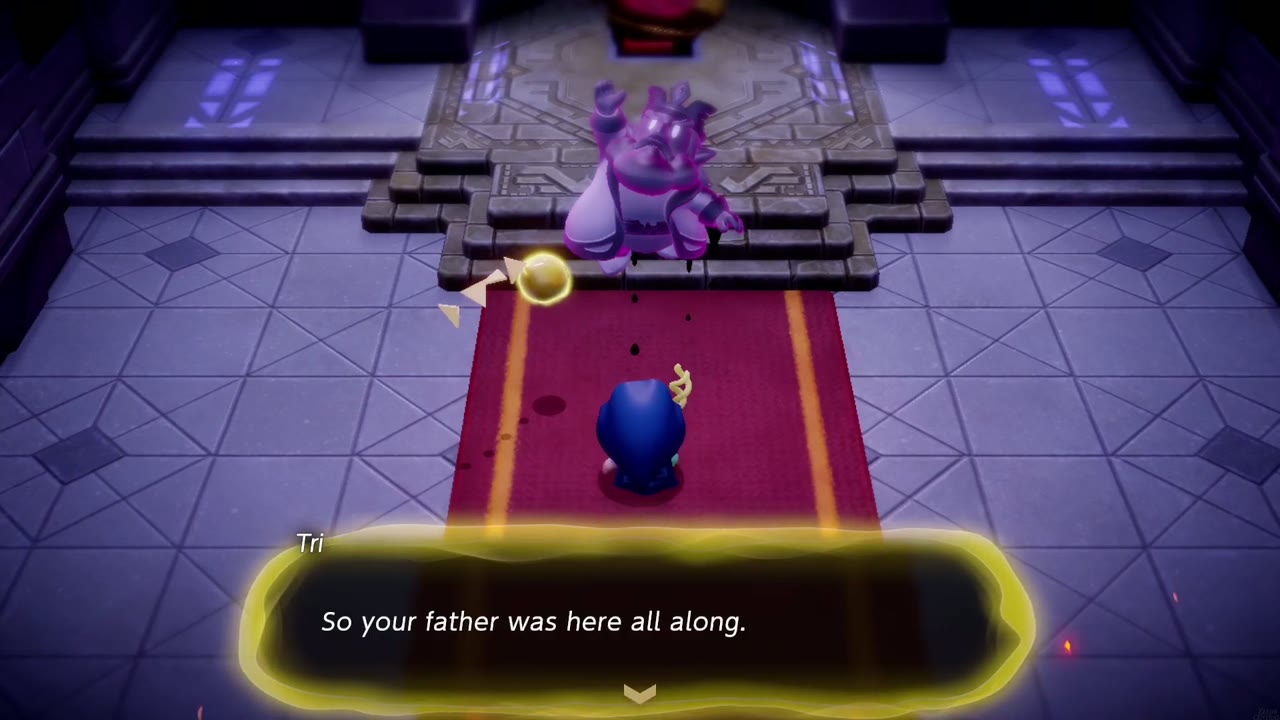 Hyrule Castle: Still Missing - The Legend of Zelda: Echoes of Wisdom Walkthrough 39 The stilled king stands before the throne as Tri says "So your father was here all along."