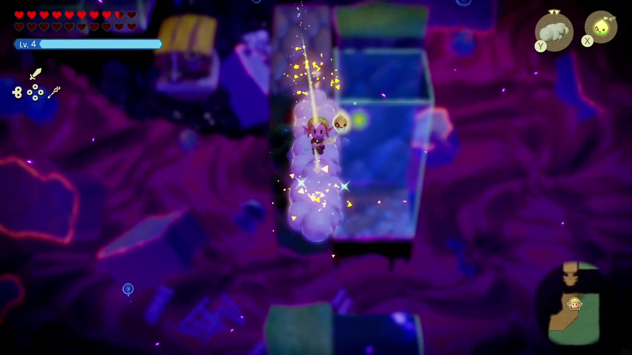 The Eternal Forest - The Legend of Zelda: Echoes of Wisdom Walkthrough 64 Zelda climbs a water-block column by stacking Clouds beside it to reach the upper islands of the Stilled Ancient Ruins.