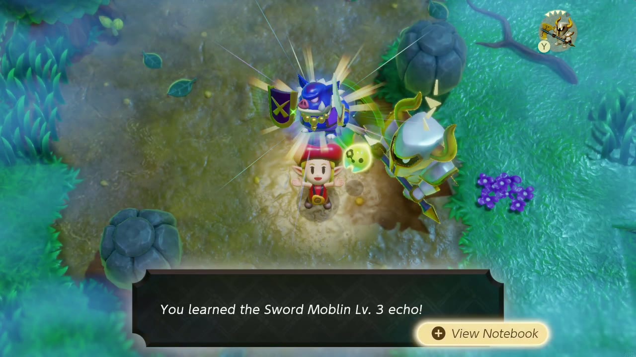 Zelda aprende a usar a espada. Moblin Ecos de nível 3 em uma clareira lamacenta da Floresta Eterna Zelda aprende a usar a espada. Moblin Ecos de nível 3 em uma clareira lamacenta da Floresta Eterna