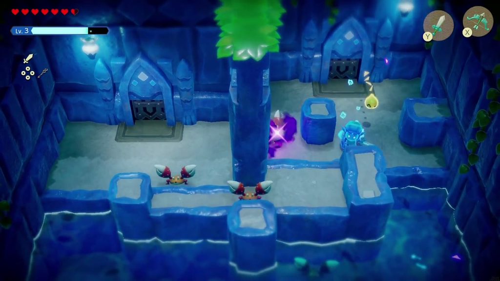 Zelda fights the crab enemies in Swordfighter Form in the Zora-mural room of Jabul Ruins.