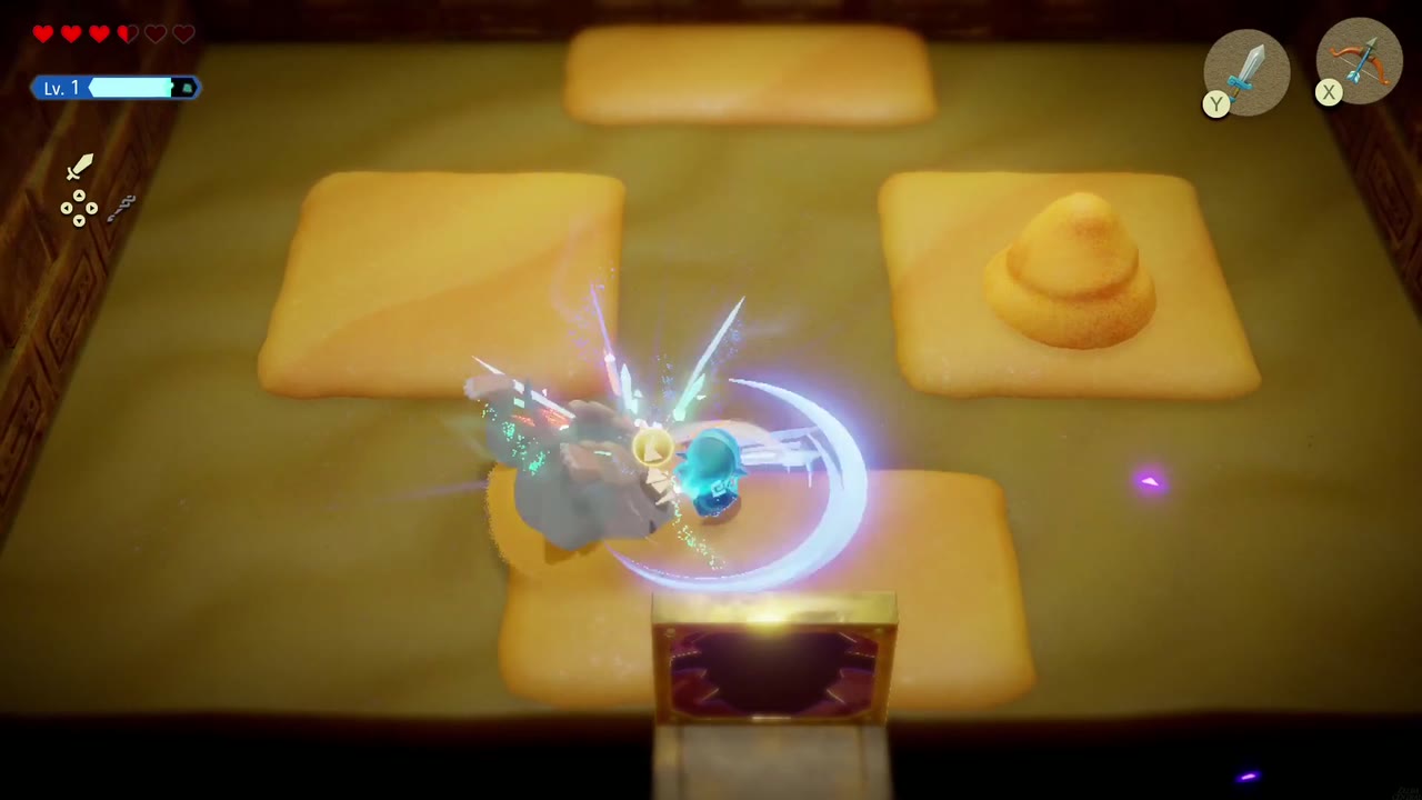 Gerudo Sanctum Dungeon - The Legend of Zelda: Echoes of Wisdom Walkthrough 140 Zelda in Swordfighter Form slashes the downed Mogryph after a Wind Cannon knocks it out of the air.