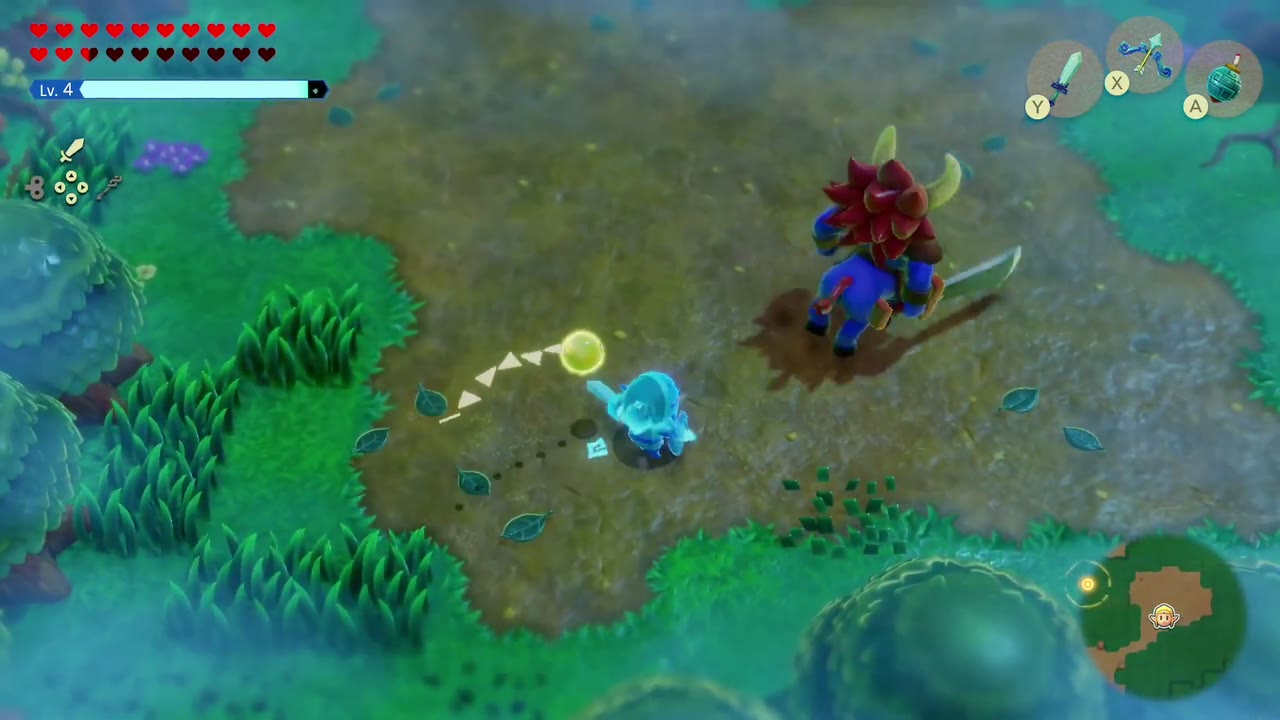 A espadachim Zelda se prepara para enfrentar um Lynel em uma clareira lamacenta da Floresta Eterna. A espadachim Zelda se prepara para enfrentar um Lynel em uma clareira lamacenta da Floresta Eterna.