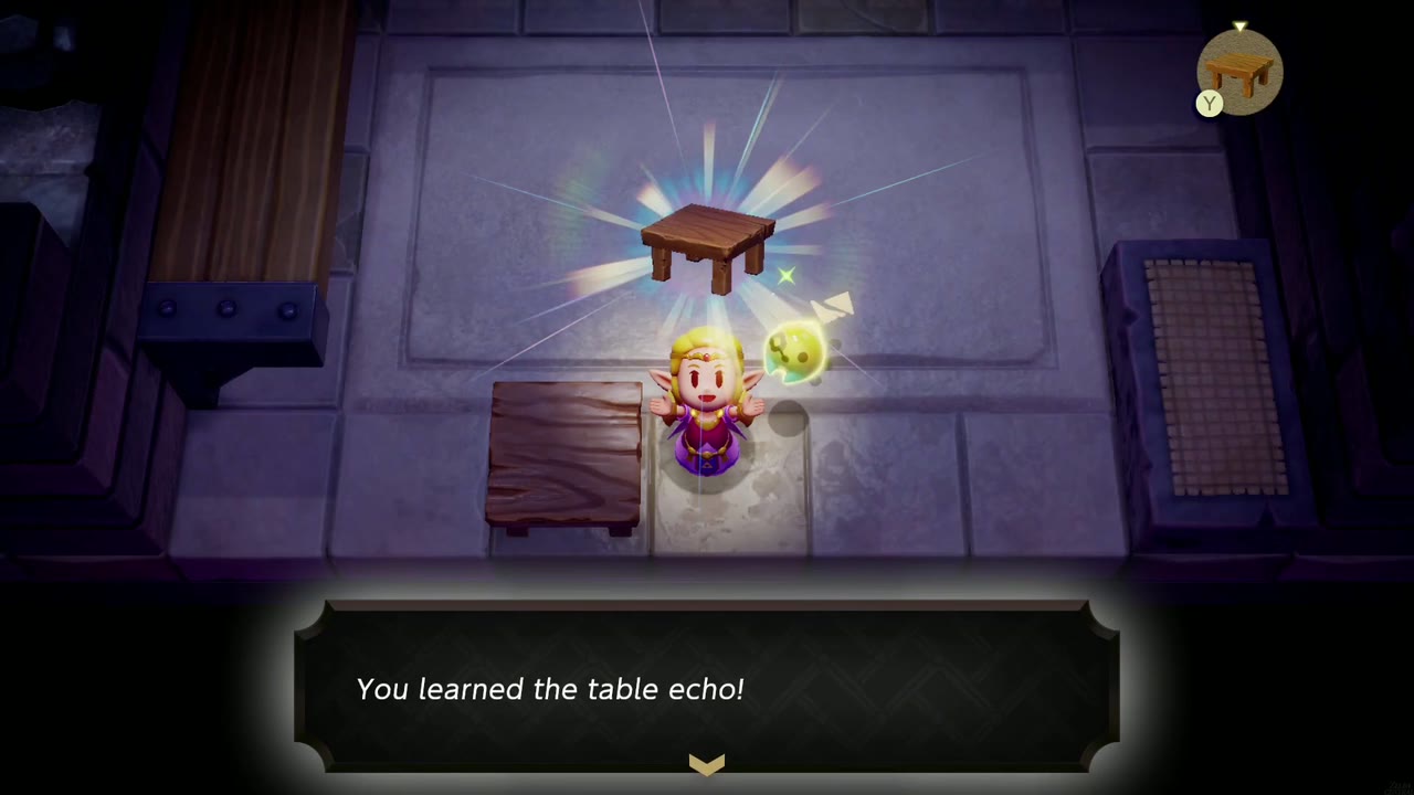Zelda aprende o eco da mesa em sua Hyrule Cela da masmorra do castelo, Tri ao lado dela Zelda aprende o eco da mesa em sua Hyrule Cela da masmorra do castelo, Tri ao lado dela
