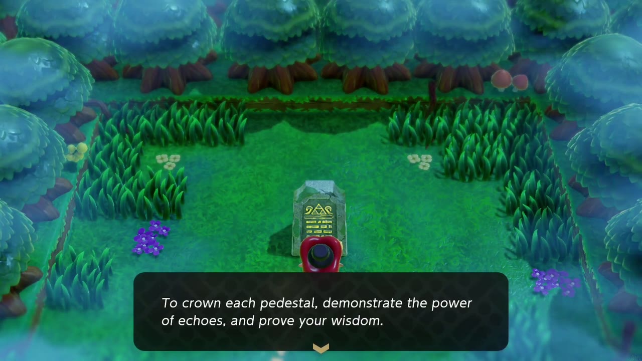 The Eternal Forest - The Legend of Zelda: Echoes of Wisdom Walkthrough 22 The tablet's second line: crown each pedestal by demonstrating the power of echoes and proving your wisdom.