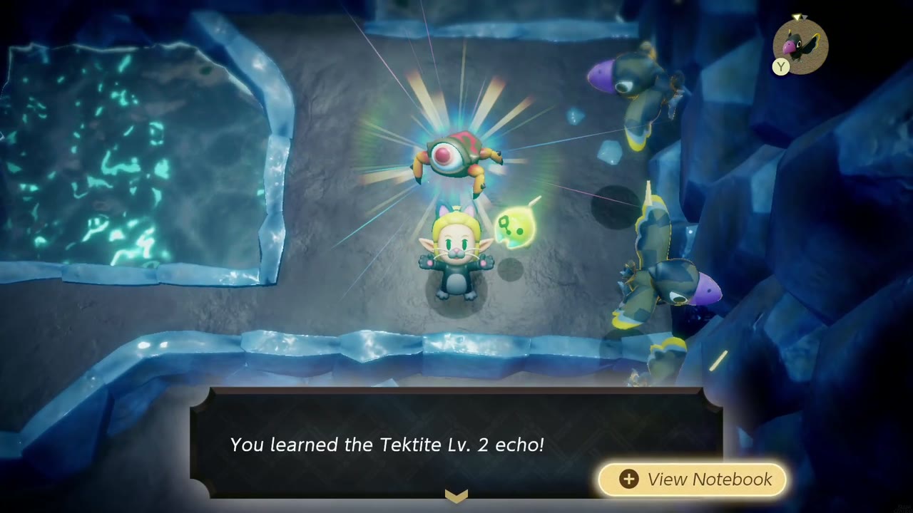 Zelda aprende o eco Tektite Nv. 2 em uma caverna de gelo na Montanha Hebra. Zelda aprende o eco Tektite Nv. 2 em uma caverna de gelo na Montanha Hebra.