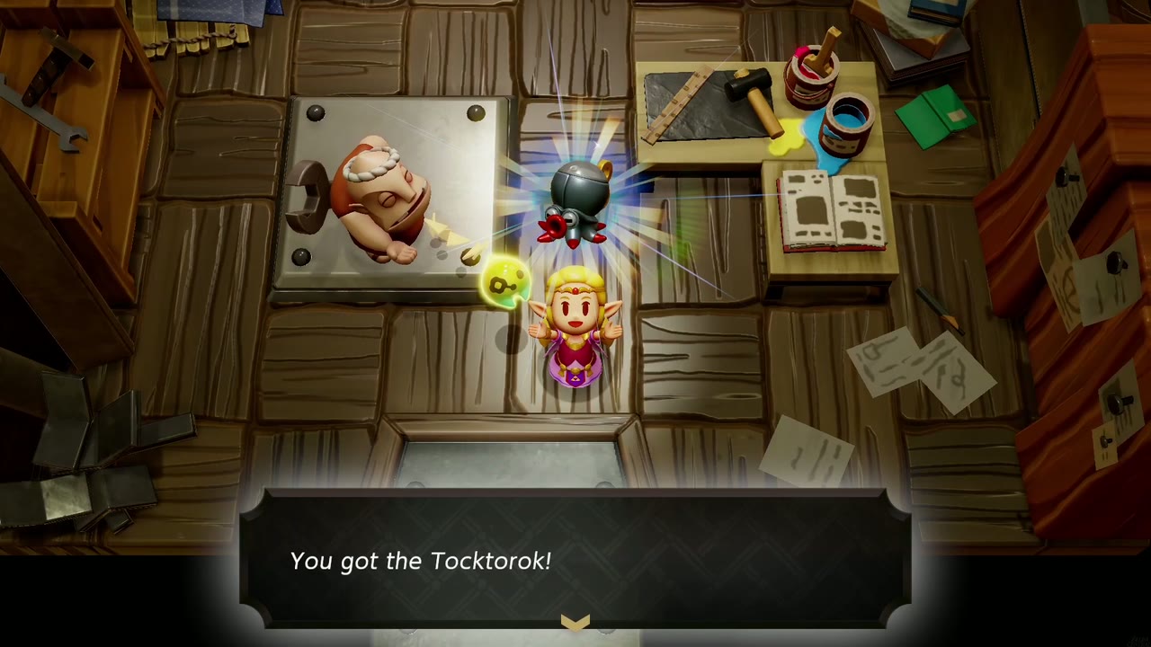 Explosions Galore! - The Legend of Zelda: Echoes of Wisdom Walkthrough 16 Zelda holds up the Tocktorok, the reward for Explosions Galore!