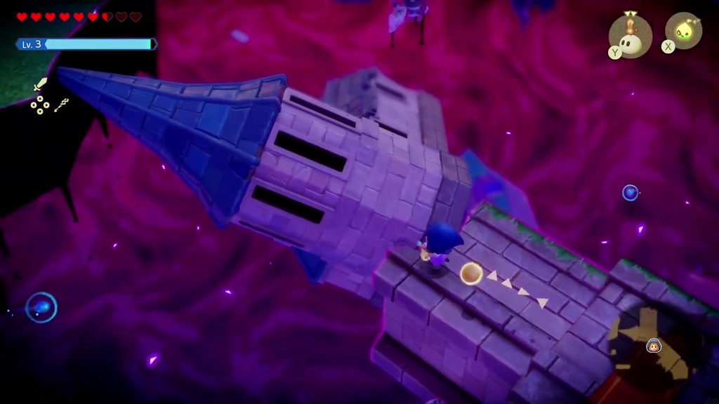 Hyrule Castle: Still Missing - The Legend of Zelda: Echoes of Wisdom Walkthrough 20 Zelda crosses a toppled stone tower lying over the void in Stilled Hyrule Castle Town.